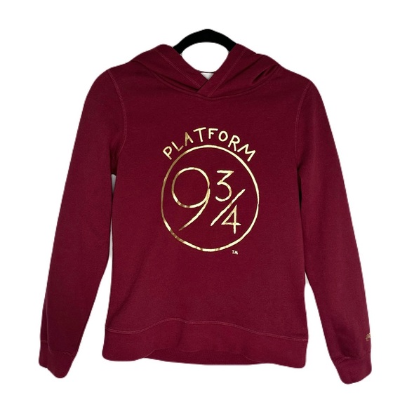 H&M Harry Potter Maroon Hoodie with Gold Print Platform 9 3/4 Cotton Blend - Picture 3 of 7